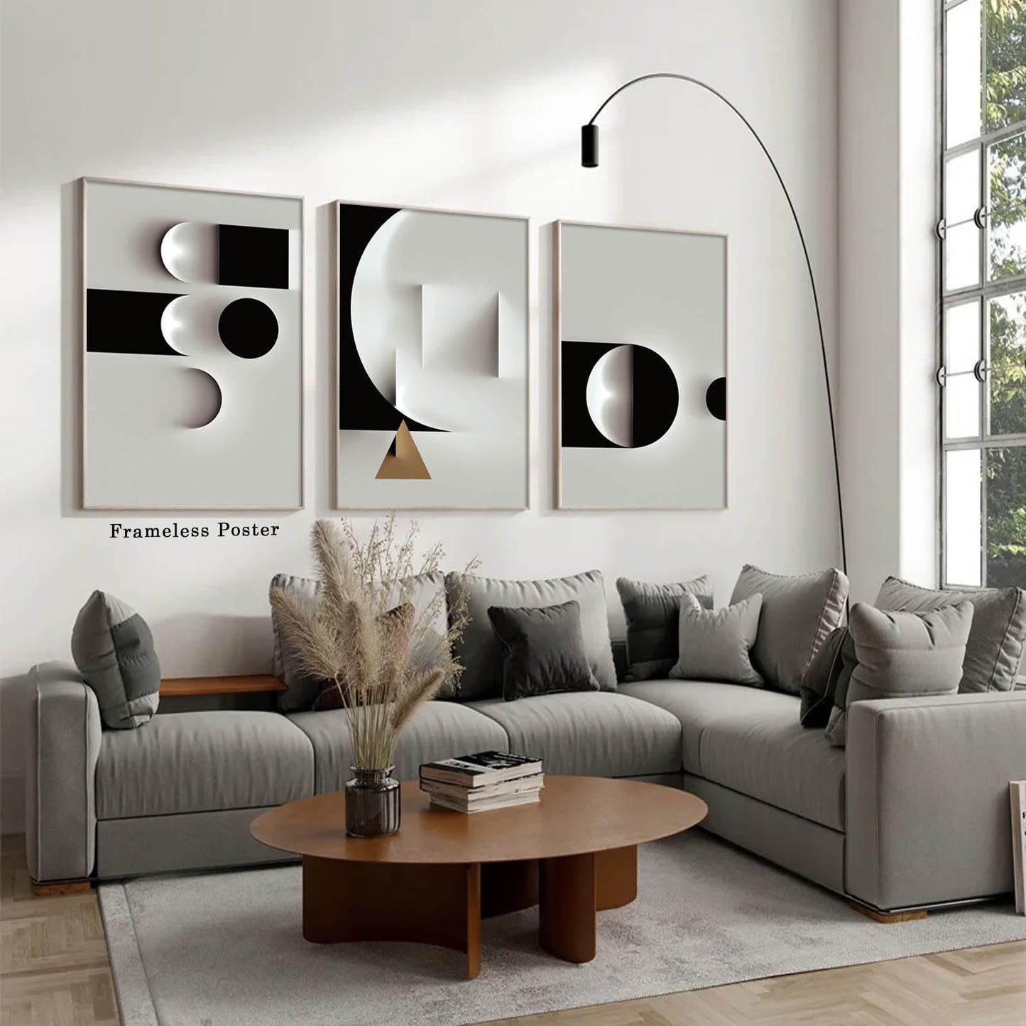 Abstract Geometric Canvas Wall Art Minimalist Black and White Geometric Poster Prints Modern Abstract Geometric Canvas Black and White Grey Abstract Art for Living Room Wall Decor 16x24inch No Frame
