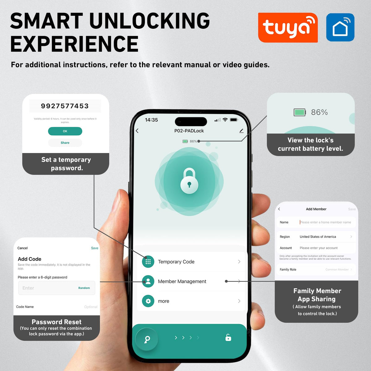 Auntyfey Smart Combination Lock for Locker, Digital Padlock for Gym Locker Lock with APP, 6 Digit Combination Lock, Waterproof Outdoor Gate Lock Padlock for School, Gym, Fence, Travel
