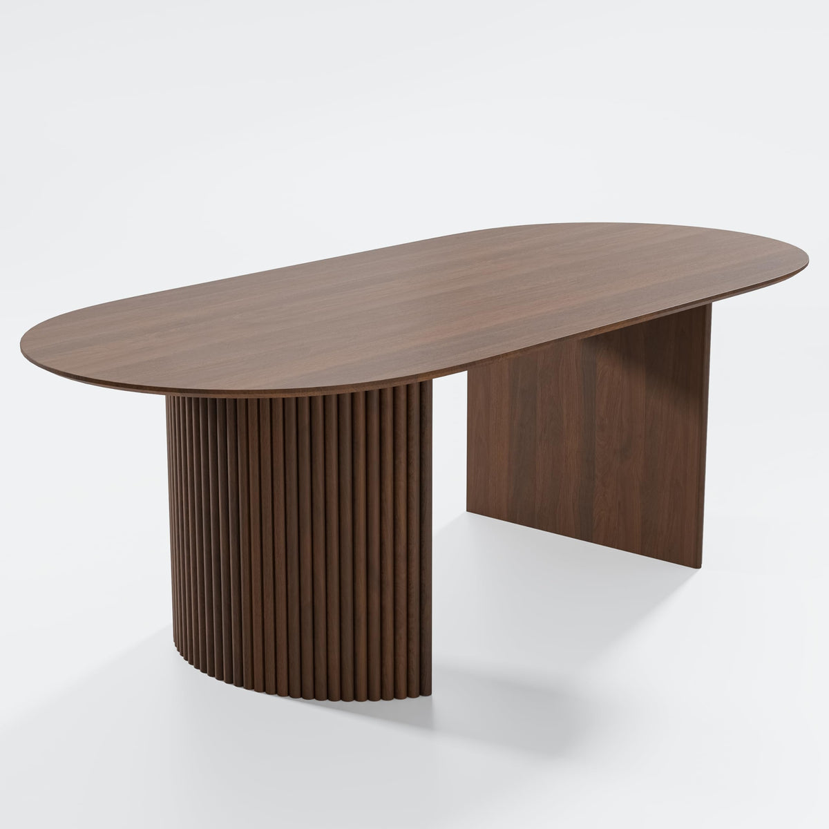 Casaphoria 79" Oval Dining Table with Fluted Pedestal Base, Mid-Century Modern Wood Kitchen Table for 6-8 Persons, Large Executive Desk for Home Office, Solid Walnut Finish