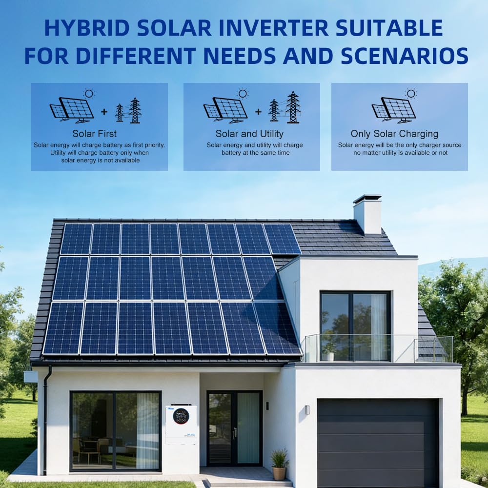 Anern 6500W Hybrid Solar Inverter 48V DC to 220-230VAC, Pure Sine Wave Solar Inverter with 120A MPPT Solar Charge Controller, Fit for 48V Lithium Lead-Acid Gel Battery Home Backup, RV, Off-Grid System