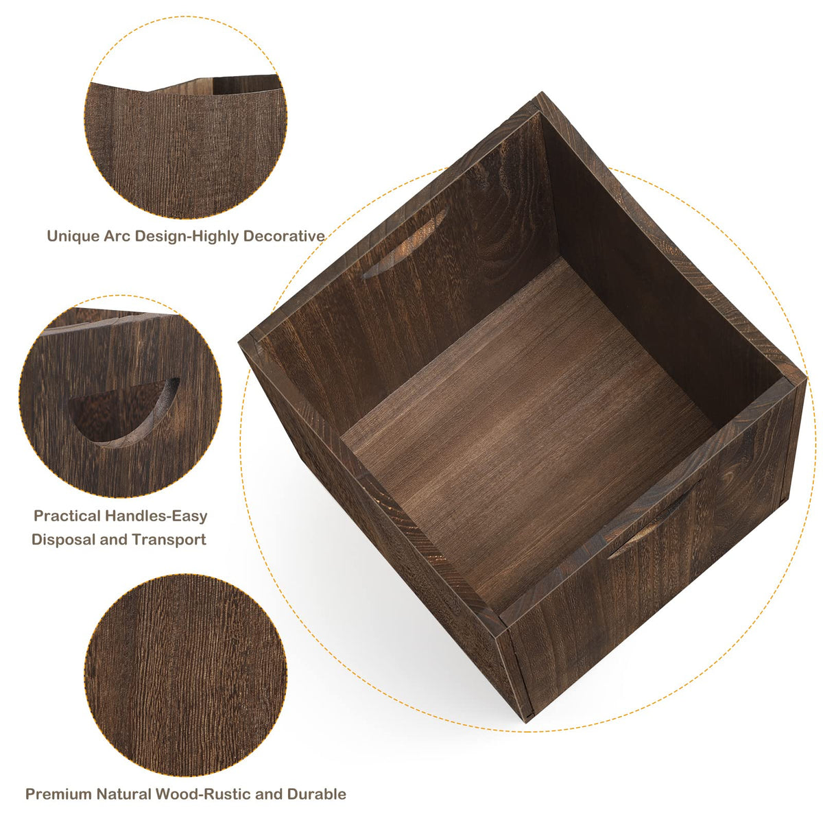 smusei Wood Trash Can 9.5 Gallon Waste Basket Bin Rustic Farmhouse Large Kitchen Garbage Can for Bedroom Living Room Bathroom Office, Rustic Brown