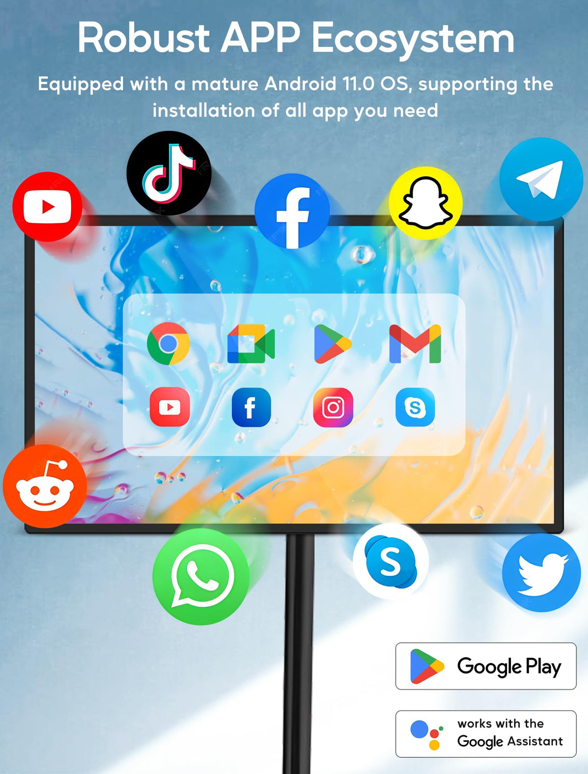 PWR4GTR 15.6" Digital Signage Capacitive Touchscreen Advertising Display with Adjustable Stand, 10000mAh Battery, Android 13 Commercial LCD Monitor with Auto Play, Wireless Screen Mirroring, 4+64GB