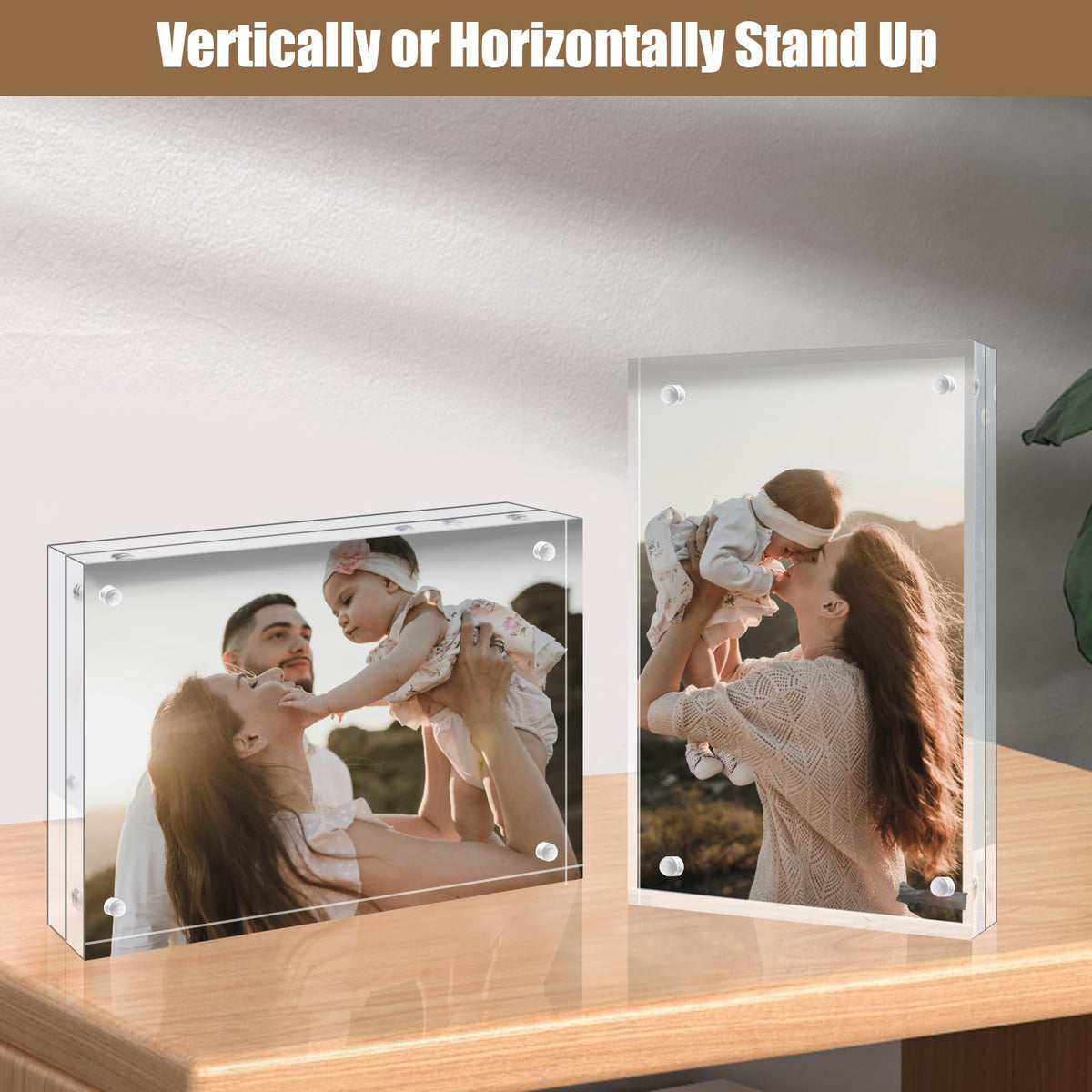 Egofine 4x6 Acrylic Frames 6 Pack, 20mm Thicker Frameless Clear Picture Frames, Double Sided Magnetic Picture Frames, Free Standing Desktop Display