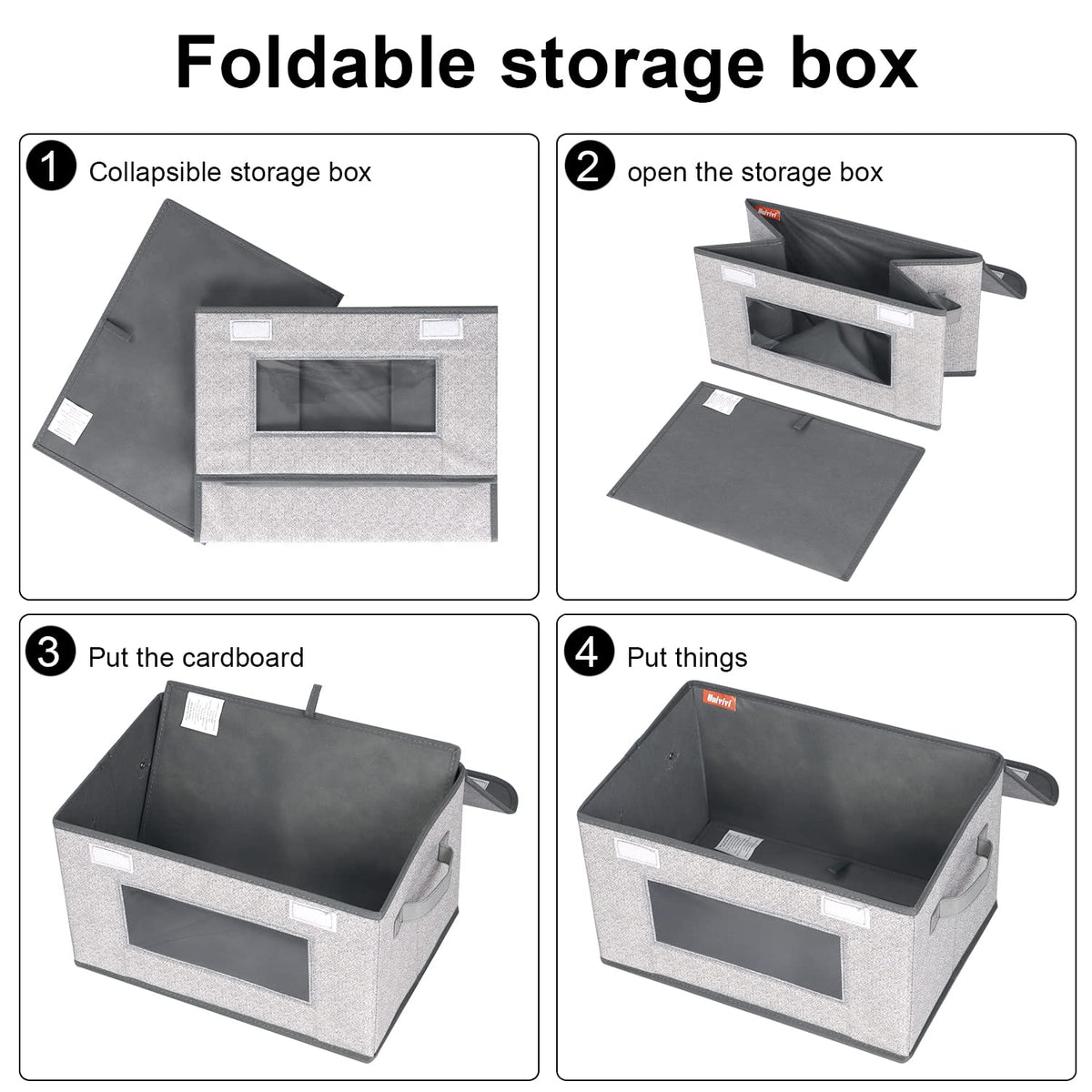 Univivi [4-Pack Fabric Storage Boxes Collapsible Storage Bins with Lids and Handles Cube Organizer Basket for Home, Closet, Bedroom (Gray, 14.4''x10''x8.3'')