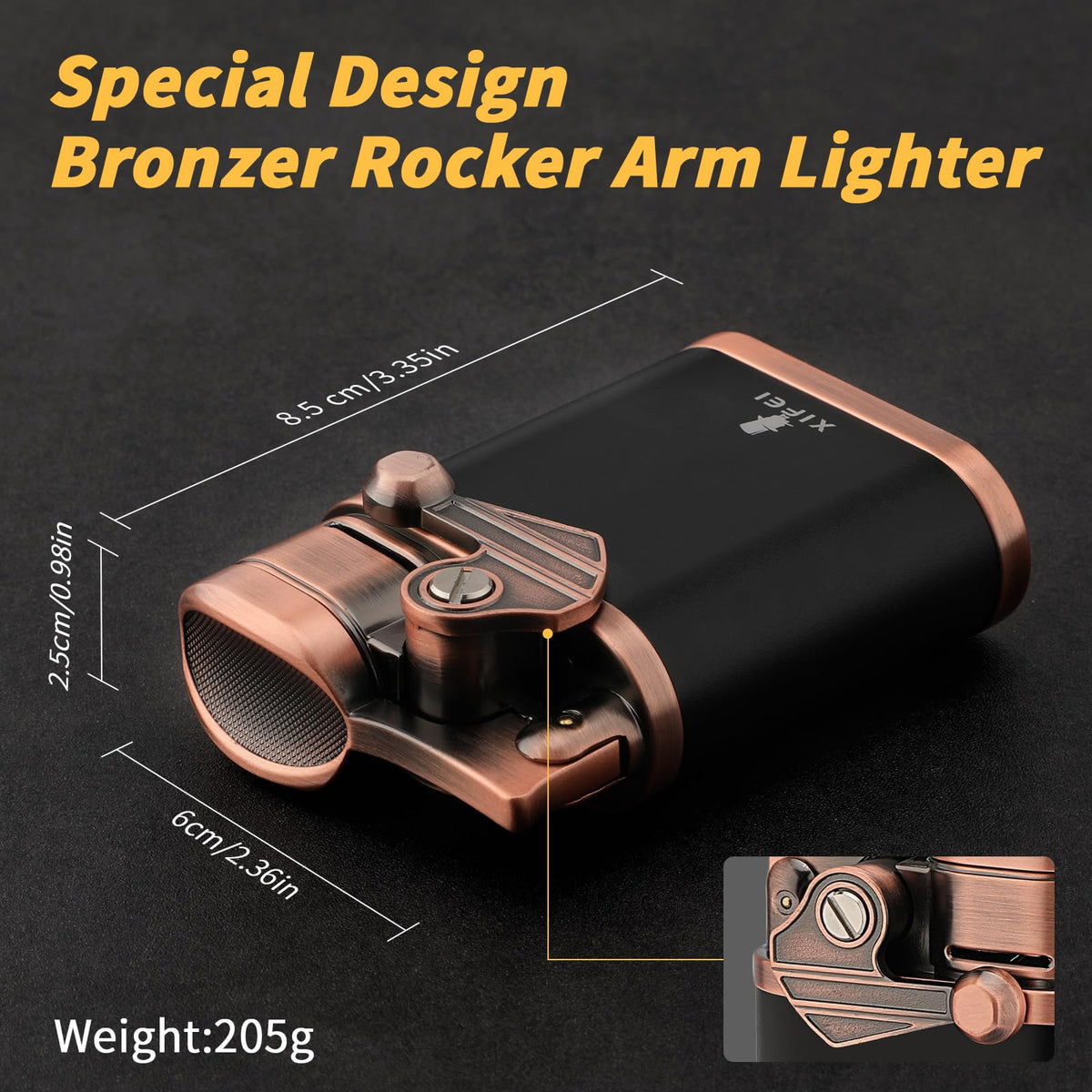 XIFEI Cigar Lighter 4 Jet Flame Torch Lighter with Cigar Holder, Windproof Rocker Arm Lighter Adjustable Flame, Refillable Butane Lighter Smoking Lighters Gift for Men (Bronze)