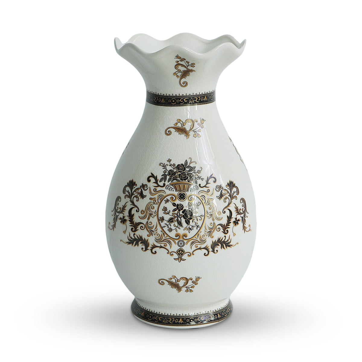 Modern Large Table Ceramic White Flower Vase -14.6 inch Tall -Home Decor Living Room Kitchen Bedroom Decorations for House Book Shelf Office Coffee Desk Dining Fireplace. (White)
