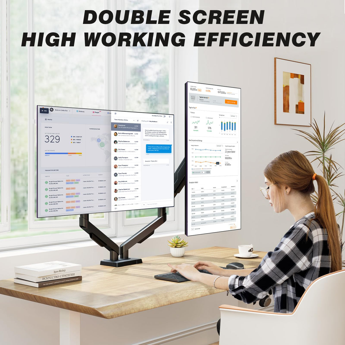 5Rcom Dual Monitor Stand for 17-34 inch Computer Screens, Full Motion Monitor Dual Monitor Arms, Dual Monitor Arms Hold up to 22lbs, Gas Spring Monitor Stand, 75/100mm VESA Mount