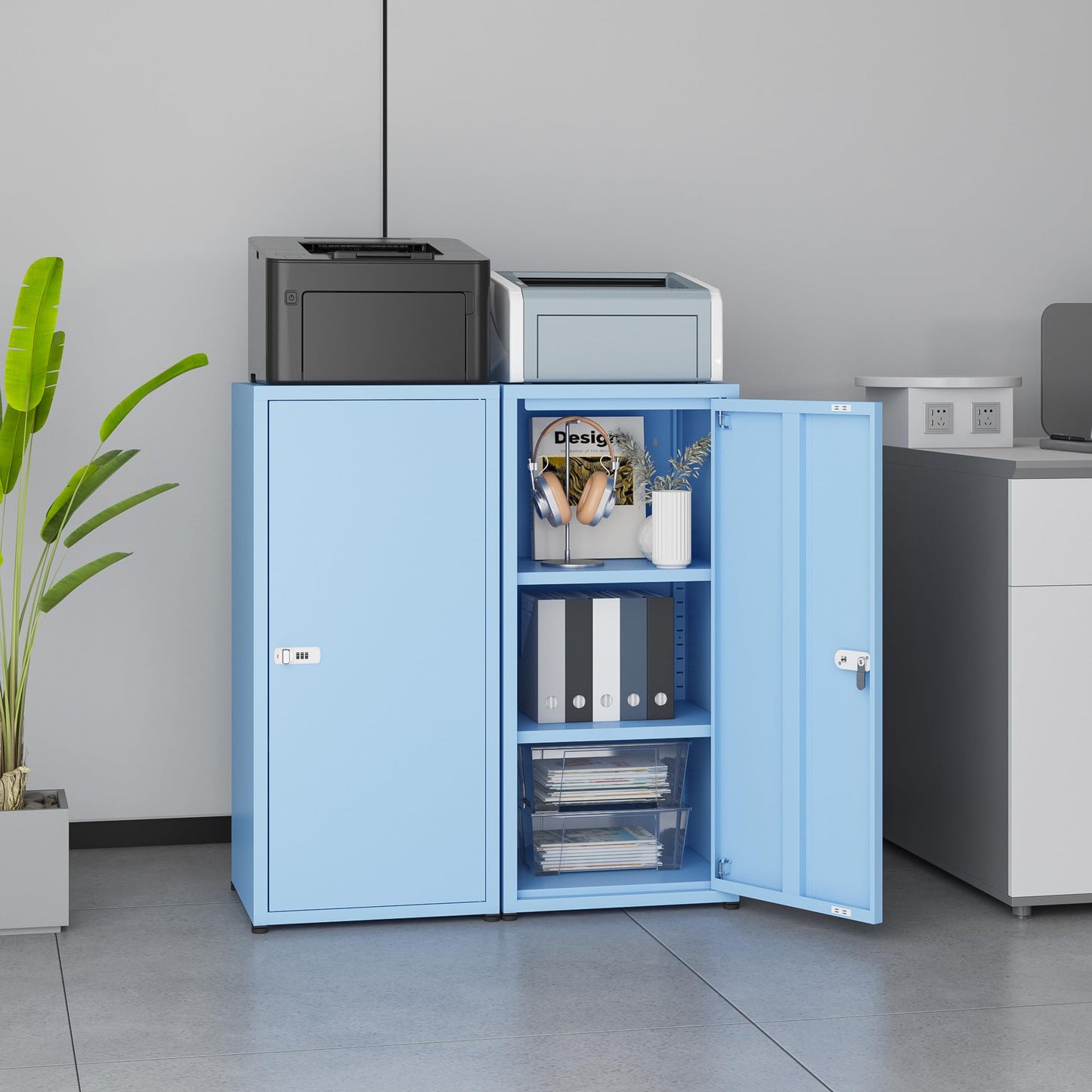MIOCASA Metal Storage Cabinet with Lock, 3 Adjustable Shelves Single Door Steel Locker for Home, Office & Garage (Blue)