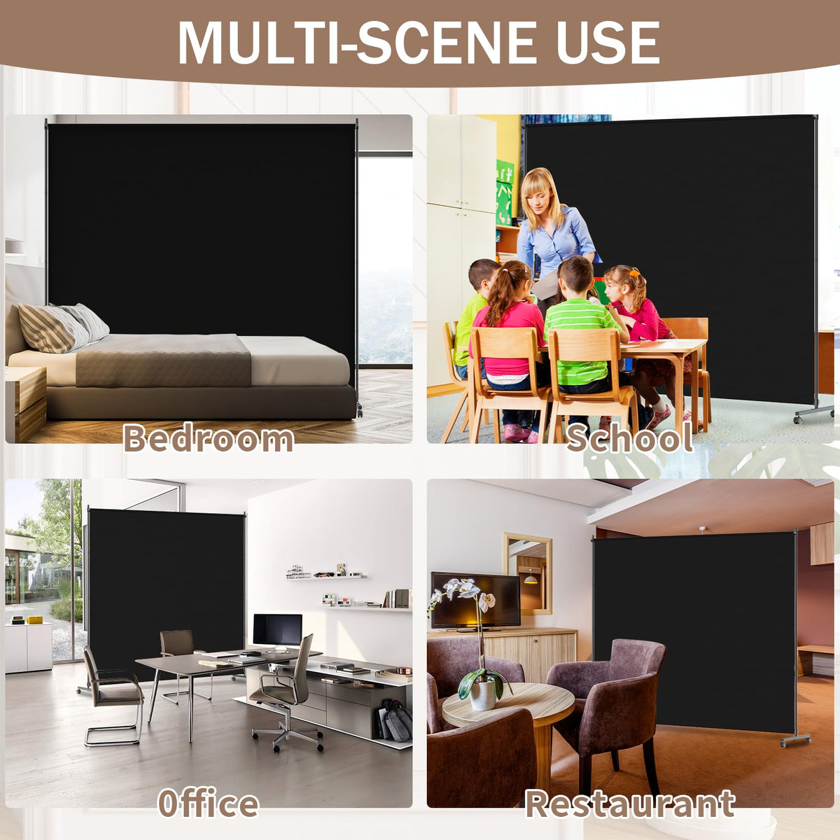 VAMFUTRE Single Panel Room Divider/Privacy Screen with Caster Wheels and Brakes - Stylish and Versatile Partition for Home,Office,School and Restauran (Black, 6FT*6FT)