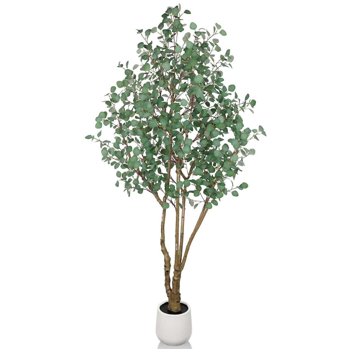 Artificial Eucalyptus Trees with White Planter, 8 FT Faux Eucalyptus Plants Indoor Tall Fake Floor Trees with Silk Leaves and Thick Trunk for Living Room Bedroom Corner Home Office Decoration