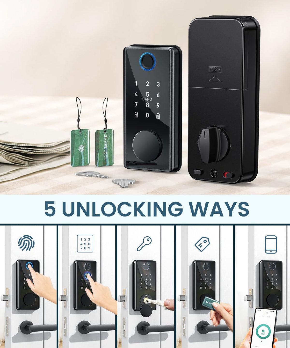 Keyless Entry Smart Deadbolt Lock – Keypad Fingerprint Touchscreen & App Control, Smart Door Lock, Easy Install for Home/Office, Auto-Lock
