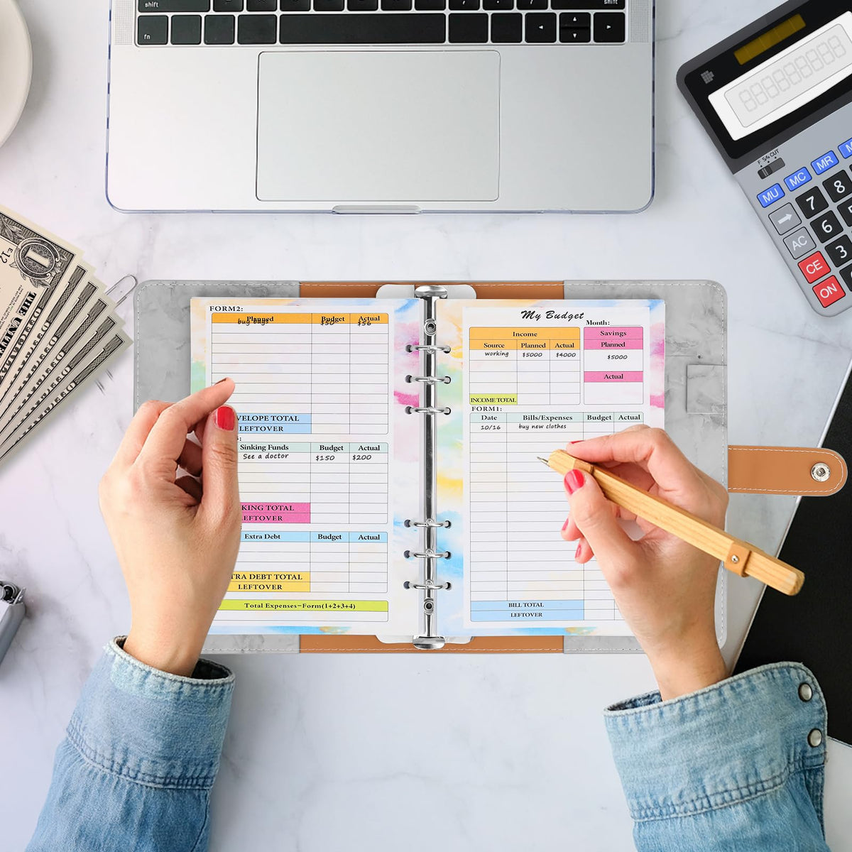 Toplive 7 Pack A5 Planner Inserts Monthly Weekly Planner Refills Paper 6 Ring Expense Budget Sheets with Cash Envelopes Divider Ruler Stickers, for A5 Planner Binder Cover, Colorful