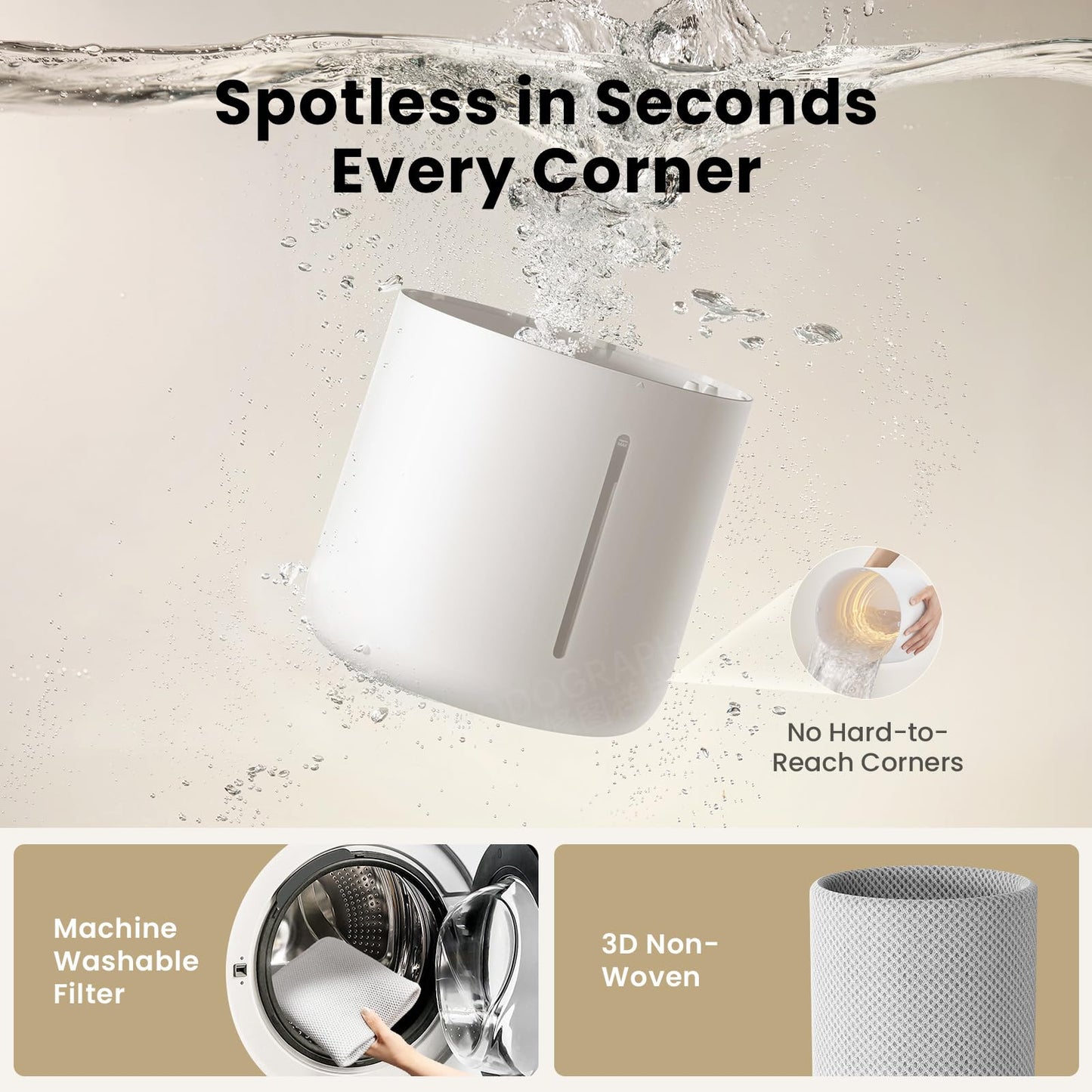 Provirtec MistFree Evaporative Humidifier for Bedroom, 3L No White Dust for Sensitive Individuals, Auto Humidity Control, Works with Tap Water, Night Light, Easy Clean Tank for Home & Small Room