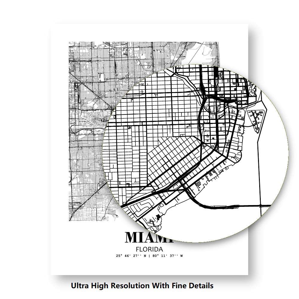 Eleville 11X14 Unframed Miami Florida City View Abstract Road Modern Map Art Print Poster Wall Office Home Decor Minimalist Line Art Hometown Housewarming wgn403