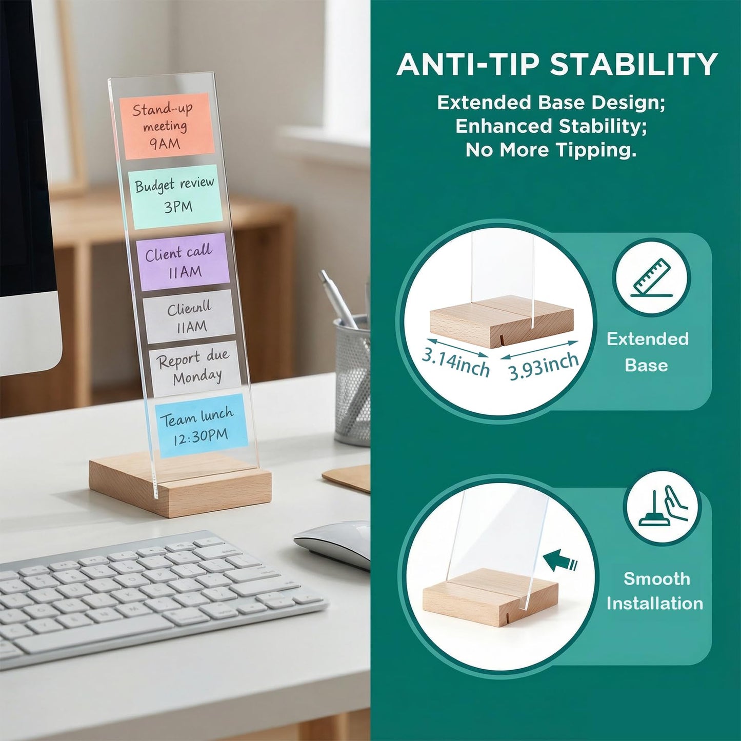 EFINLUKY 2PCS Monitor Memo Board Portable Monitor Sticky Note Holder Computer Screen Message Board Holder Detachable Acrylic Sticky Note Board Messadge Remider