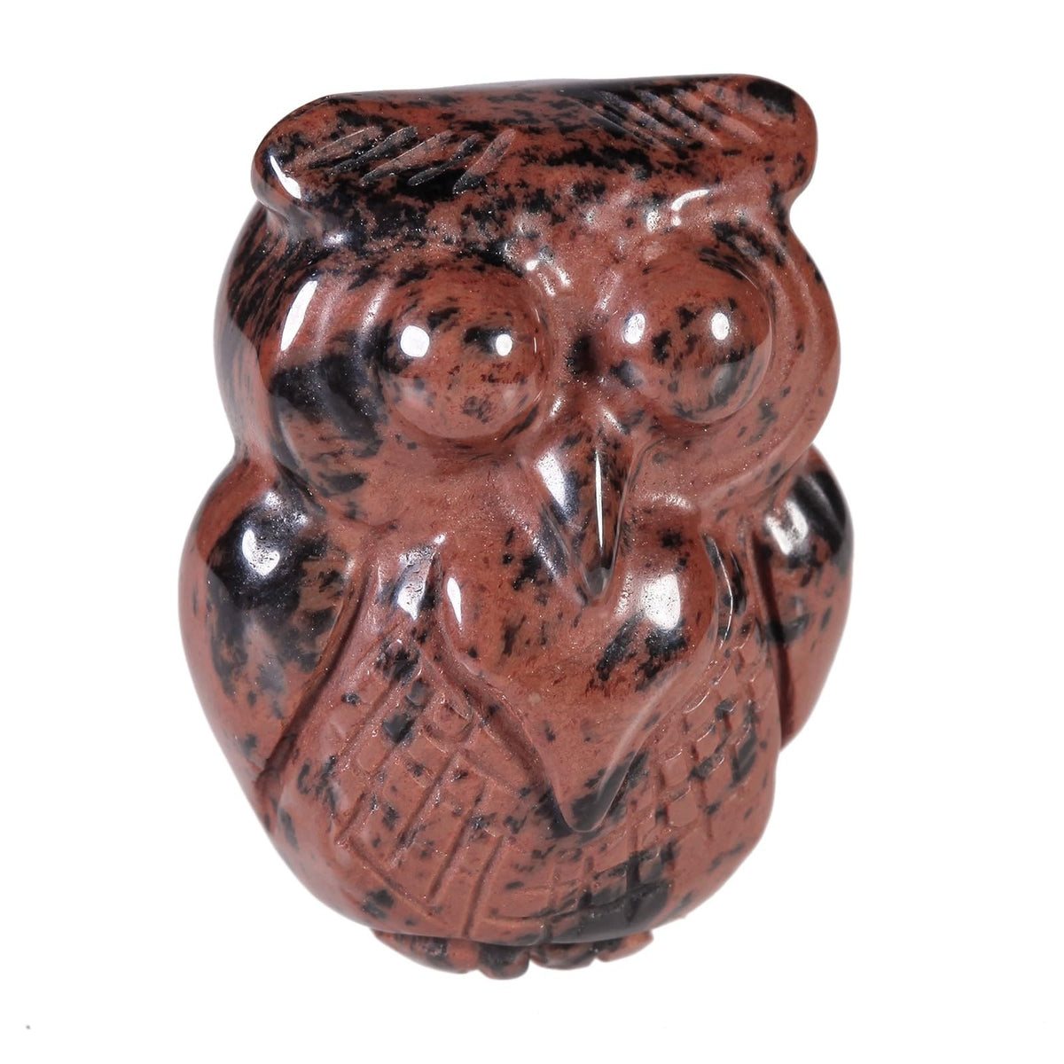 mookaitedecor 4 pcs Mahogany Obsidian Crystal Owl Statue, Hand Carved Night Owl Figurine Pocket Stone Sculpture for Home Office Decor Tabletop Display
