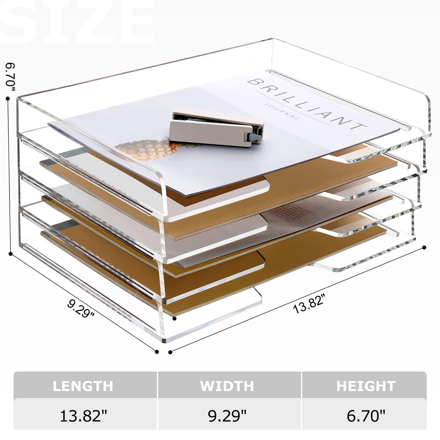 SANRUI 4 Tier Acrylic Paper Letter Tray Desk Stackable Organizer Trays，Clear Enlarged A4 Stackable File Document Tray， Workspace Office Supplies Organizers and Accessories Sorter，13.82inx9.29inx6.7in