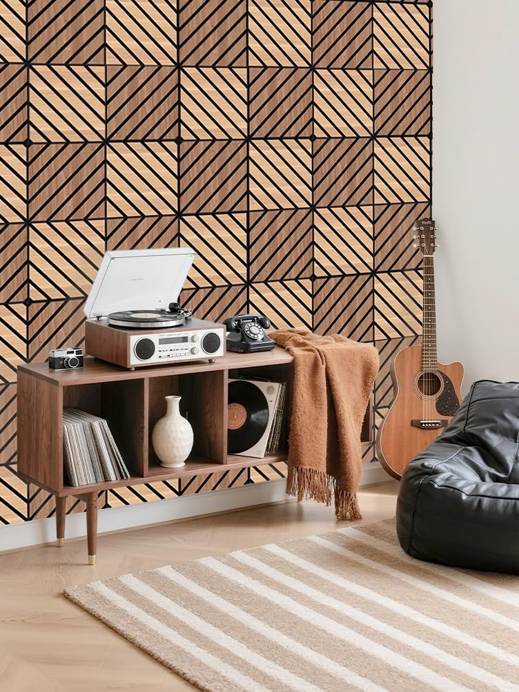 WoveN SounD Artisan Acoustic Wall Panels, 16 Pack 12x12 Inch, PVC Wood Grain Carved Sound Proof Wall Decor, Self-Adhesive for Home, Studio, Office & Focus Zones, Twill Pattern, Teak