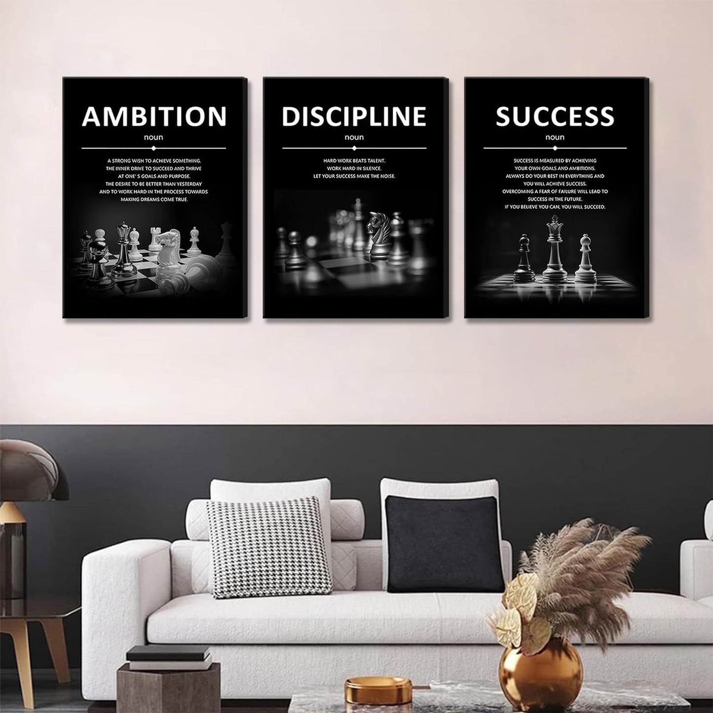 ONEOLTN Motivational Wall Decor Inspirational Office Canvas Wall Art Quotes Prints Artwork Success Ambition Discipline Encouraging Pictures for Study Room Gym Sayings Home Decoration 12” x16” x3PCS