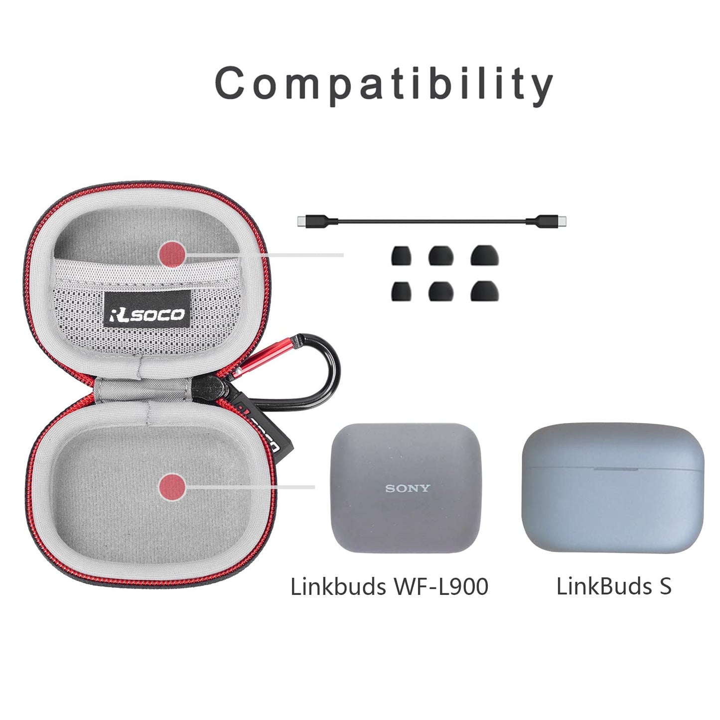 RLSOCO Hard Case for Sony Linkbuds WF-L900 / for Sony LinkBuds S Truly Wireless Earbud Headphones | Shockproof, Dustproof, Water-Resistant Storage Pouch, with Sturdy Metal Hook (Case Only)