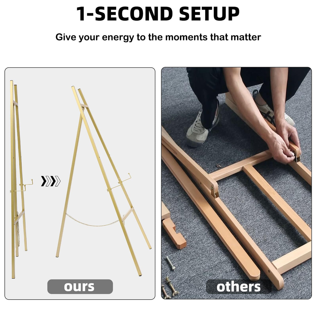 GRENTY 2 Pack Gold Easel Stand for Wedding Signs – No Assembly Needed, Heavy Duty Metal Display Stand for Art, Welcome Signs, Posters, Pictures, Paintings, and Floor Décor