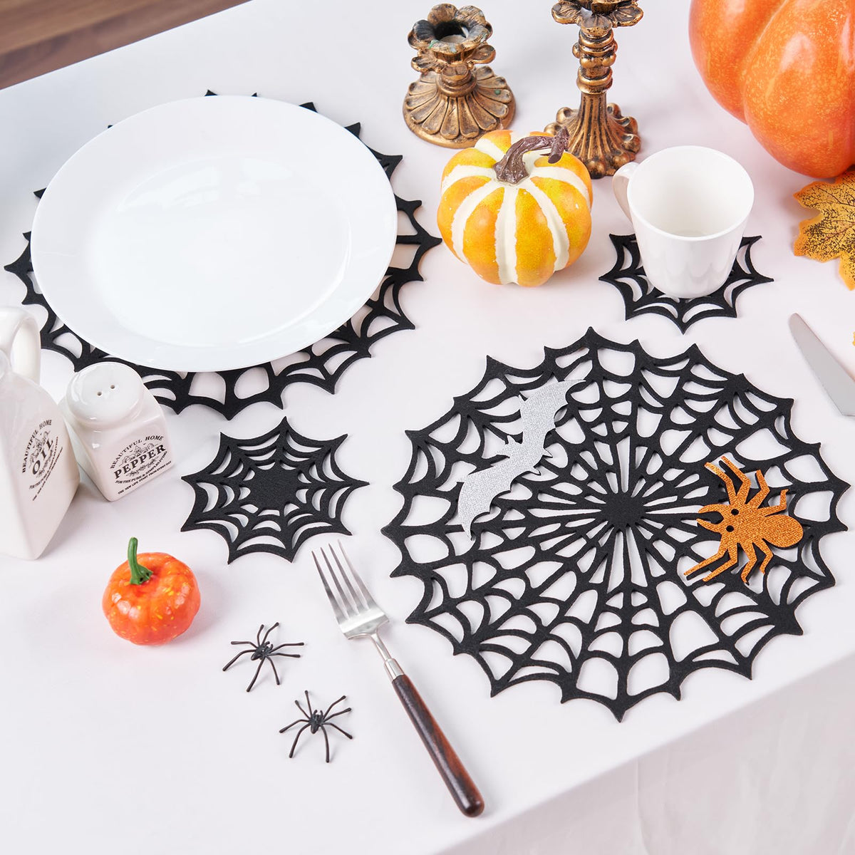 Halloween Spider Web Placemats Set of 8, Hollow Out Spider Web Dining Table Decor, Ideal for Holiday Party Decorations