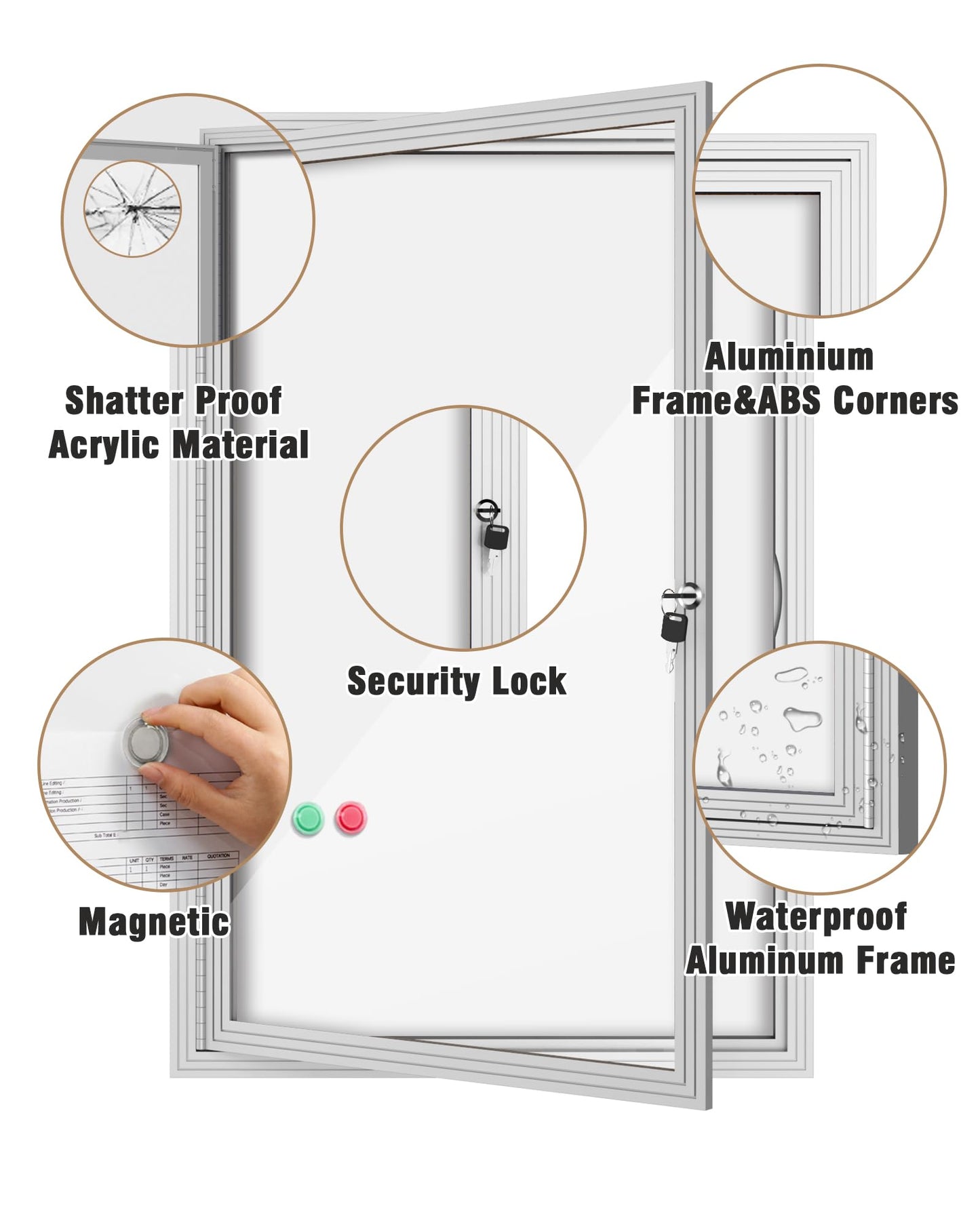 Mifuro 36"x24" Enclosed Bulletin Board, Outdoor Lockable Weather-Resistant Aluminum Noticeboard for School & Office, Silver Frame w/Magnetic Board