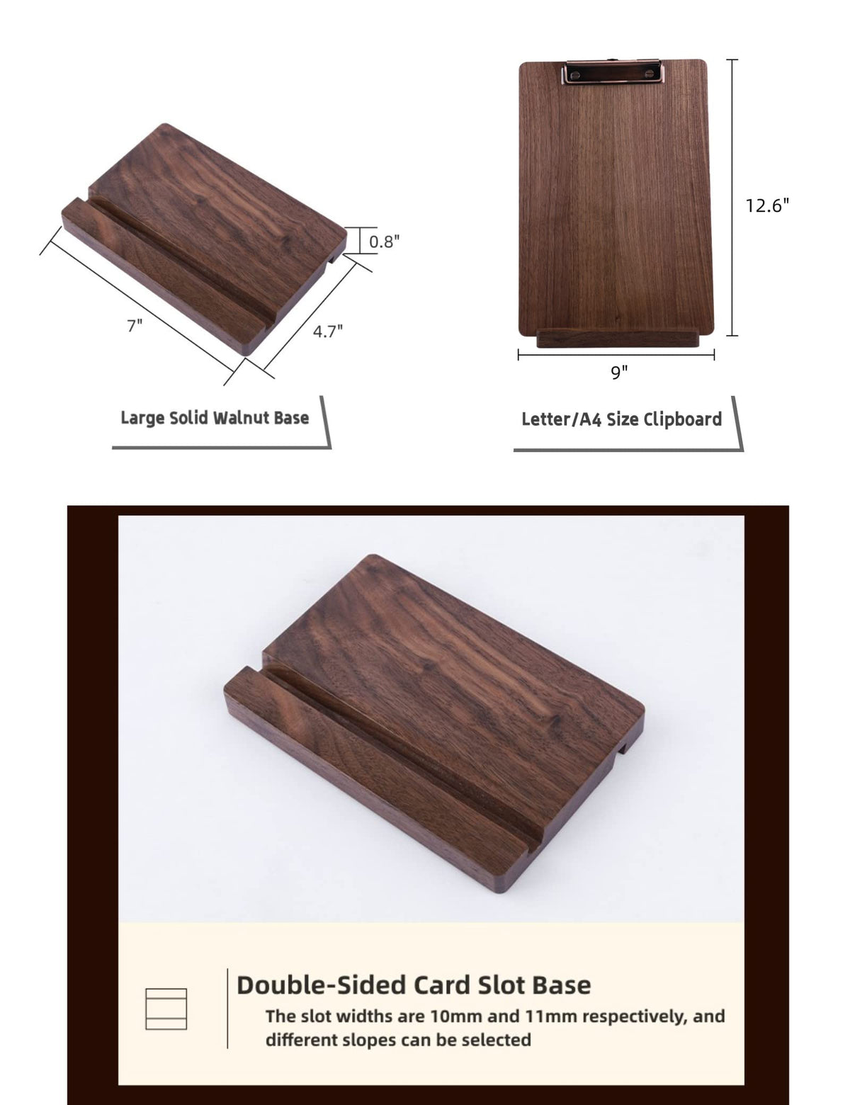 Solid Hardwood Walnut Clipboard with Stand Set - Ideal for Menu Display, Receipt Holder, and More for Restaurants, Bars, Coffee Shops, Self-Service BBQ, Tables, and Countertops