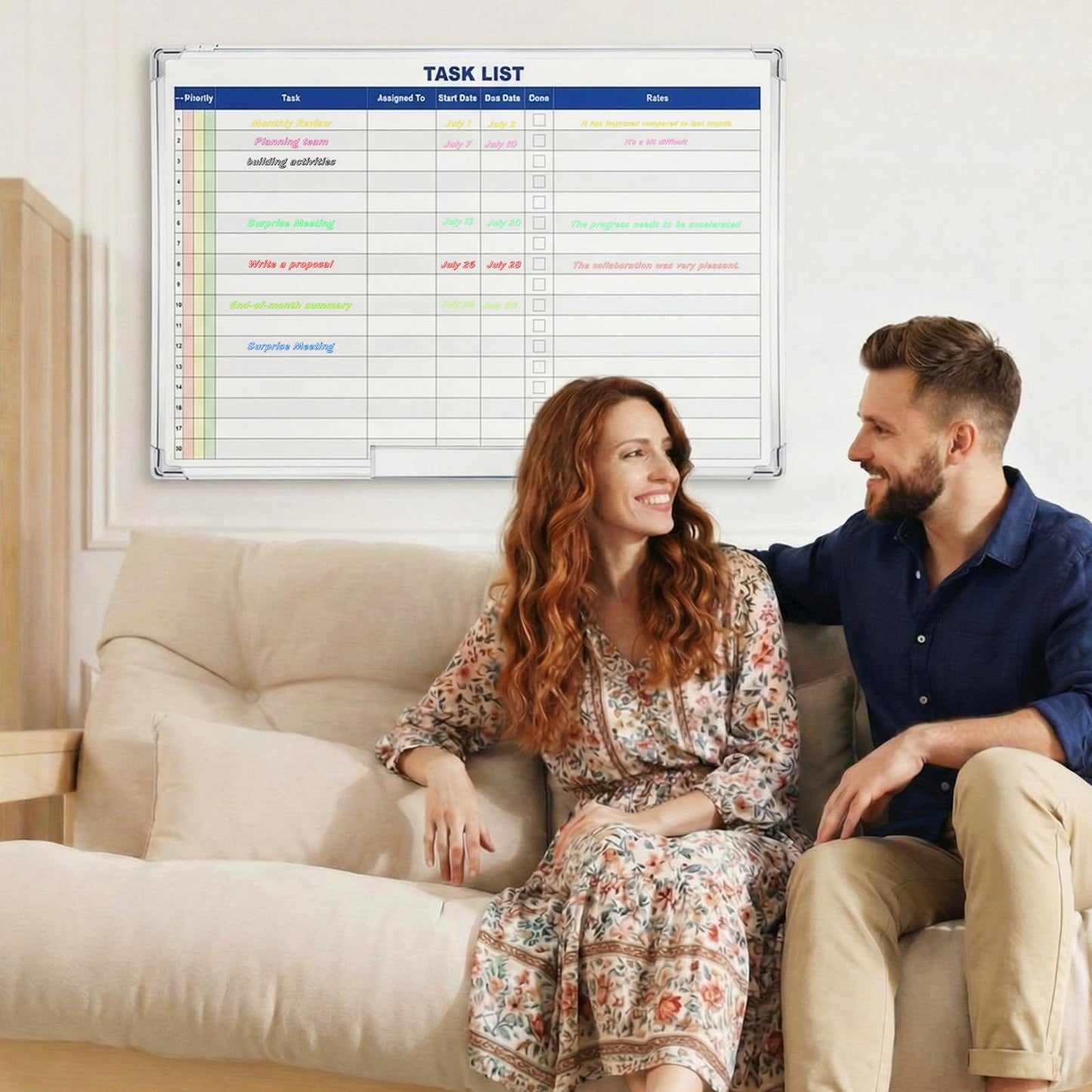 Lincia Large Dry Erase Task List 36 x 24 Inch Erasable Task Planner White Board for Wall Big Whiteboard Employee Assignment Tracker for Office Managing and Tracking Tasks to Increase Productivity