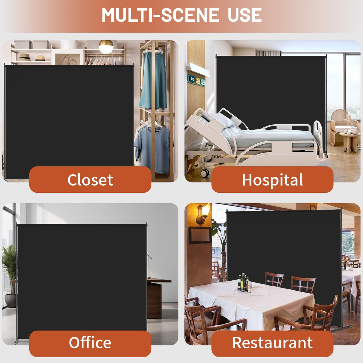 Room Divider, 72x72Inch Large Single Panel Privacy Screen with Thickened Fabric,Freestanding Partition Wall for Room Separation,Portable for Indoor Office,Bedroom,Outdoor Patio,Black