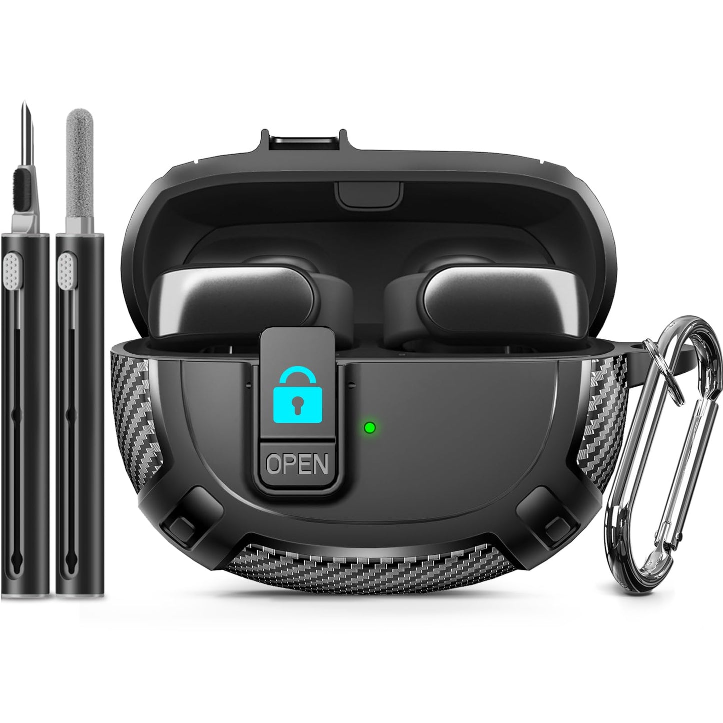Ljusmicker for Bose Ultra Open Earbuds Case Cover 2024 with Cleaner Kit,Military Hard Cover with Lock for Bose Open Ear Earbuds Charging Case Accessories with Keychain for Men Women-Black