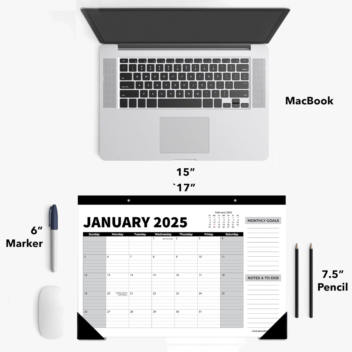 Sproutbrite 18 Month Calendar - 17" x 11.5" Medium Size Desk Calendar 2025-2026, Desktop Monthly Planner with To-Do List and Notes, Home, Office Desk Calendar (3 Pack, Jan 2025)