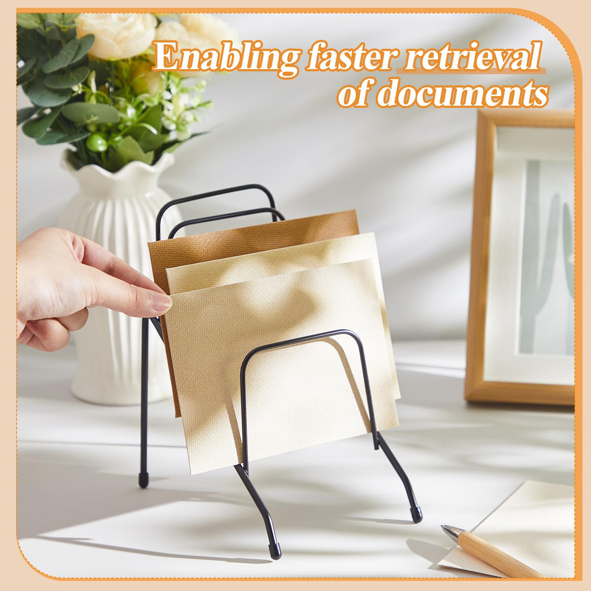 Chivertion 6 Pcs Metal Incline Desk Flip Organizer Rack Small Desktop File Folder Sorter 6 Compartment Wire Vertical Incline Magazine Holder for Mail Paper Book Magazine Filing Office Desk