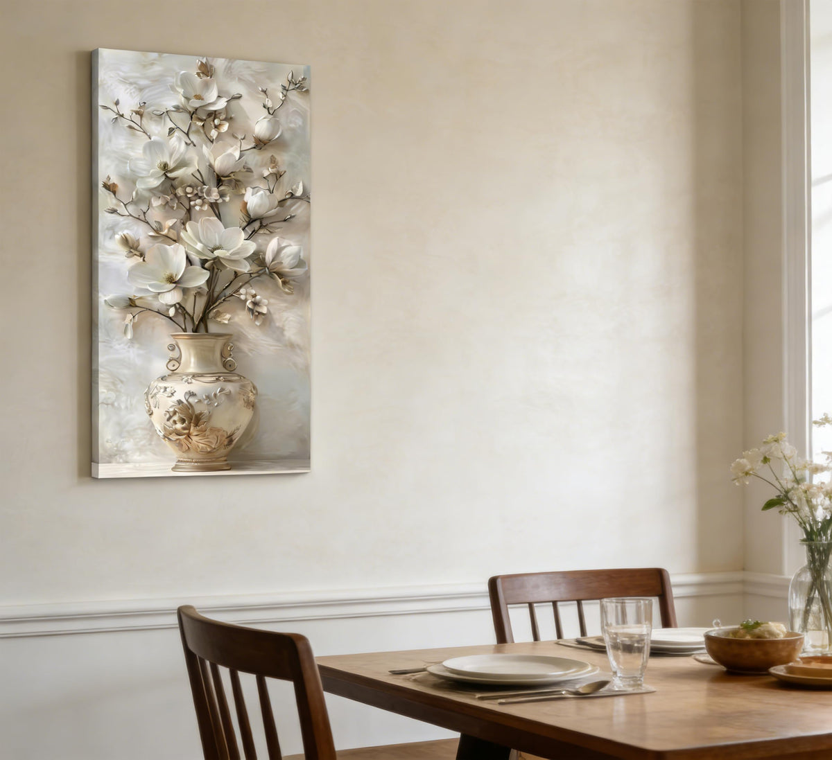 Large White Floral Canvas Wall Art Gold Vase Flower Painting Picture Wall Decor Flowers Botanical Poster Print Artwork for Living Room Bedroom Hallway Office
