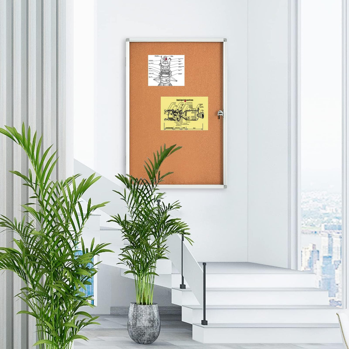 BIBOC Enclosed Bulletin Board,Lockable Cork Noticeboard with Aluminum Frame, Secure Display Case for School Office,Wall Display Case with Lock (Cork, 24×36 inches)