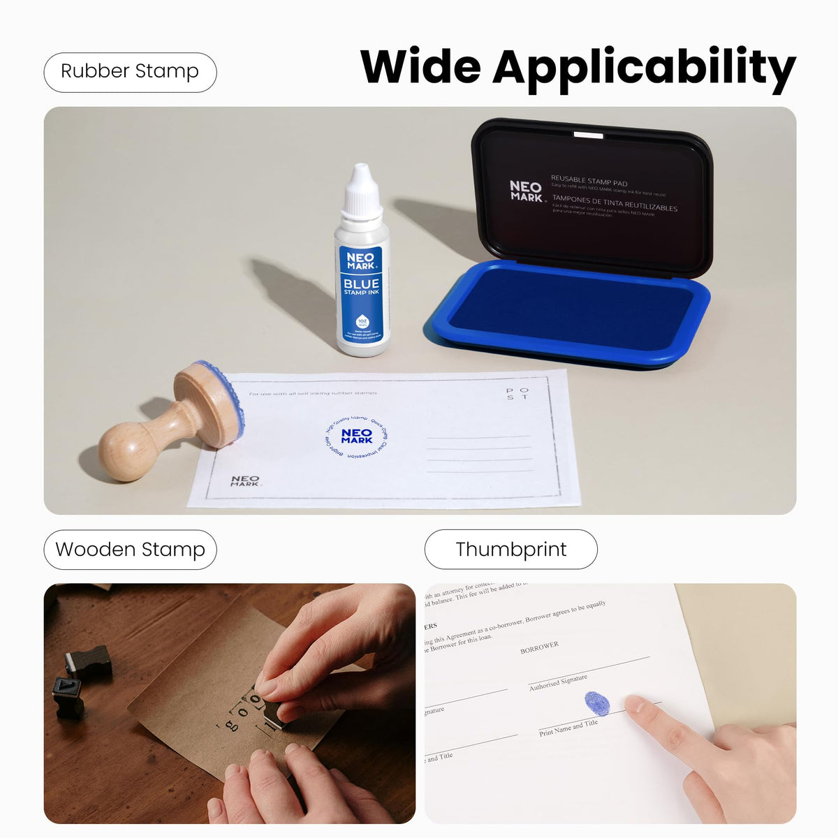 NEO MARK Medium Stamp Pad Kit (1oz Ink Included)-2.8"x 4.4", Magnetic Lid, Premium Quality Felt Stamp Pad (Blue)