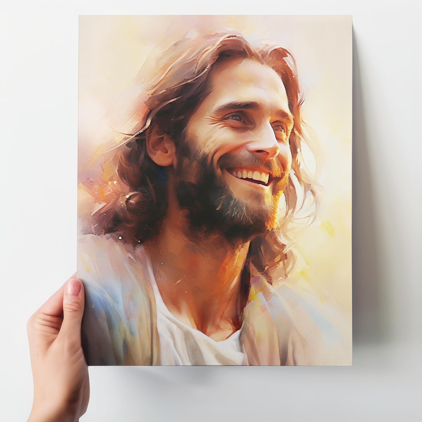 Jesus Portrait Wall Art 11x14 Religious - Christian Paintings Wall Decor - Spiritual Artwork - Smiling Christ Painting - Home Office Living Room - Christian Gift - Premium Quality - UNFRAMED