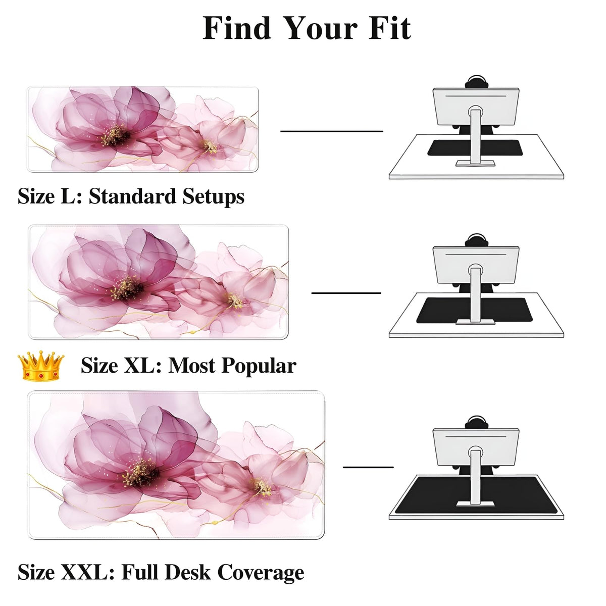XXL Extended Gaming Mouse Pad (47.2 x 23.6 Inch), Giant Pink Floral Desk Mat for Full Coverage, Luxury Alcohol Ink Marble Design, Non-Slip Blotter, Premium Workspace Protector