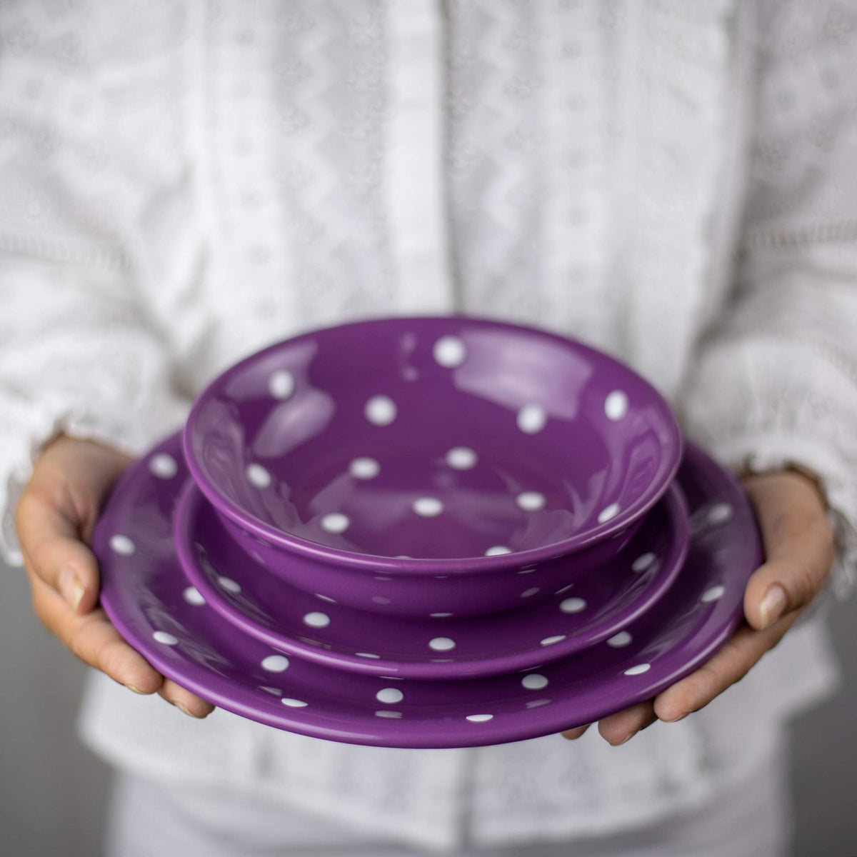 City to Cottage Handmade Purple and White Pottery Polka Dot Glazed 7.9inch/20cm Side Plate, Dessert Plate, Unique Ceramic Dinnerware, Housewarming Gift