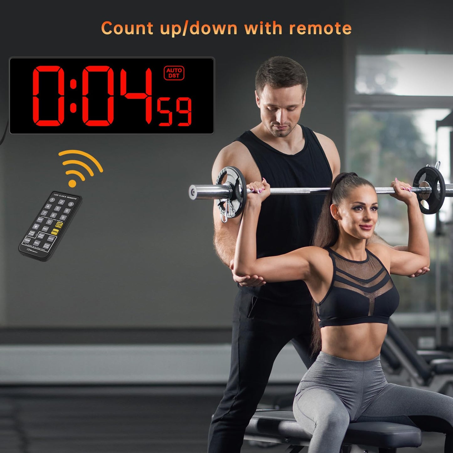 Soobest Digital Wall Clock with Seconds for Gym, Remote Countdown Timer Large LED Display 5 Dimmer (10.2" Red)
