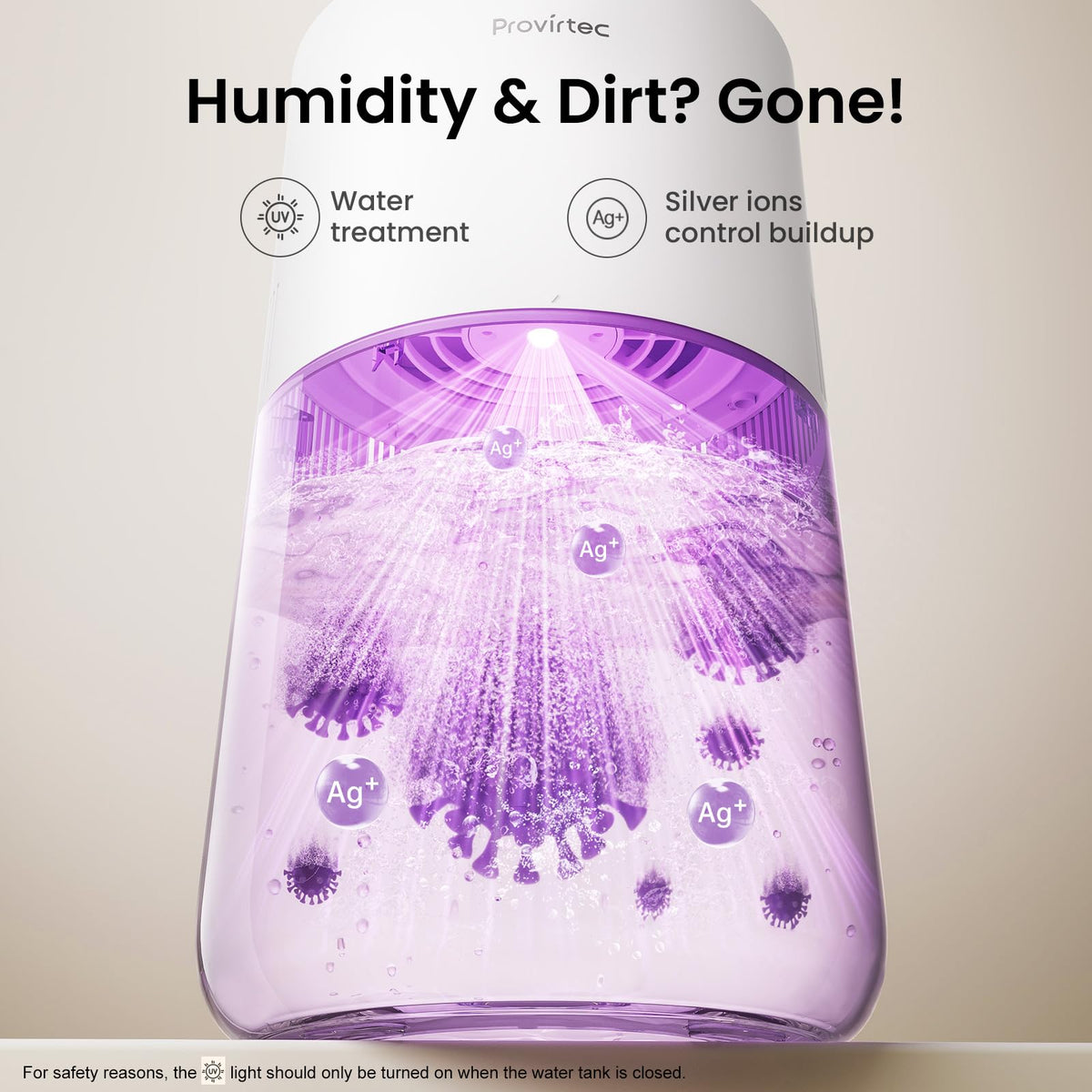 Provirtec MistFree Evaporative Humidifier for Bedroom, 3L No White Dust for Sensitive Individuals, Auto Humidity Control, Works with Tap Water, Night Light, Easy Clean Tank for Home & Small Room