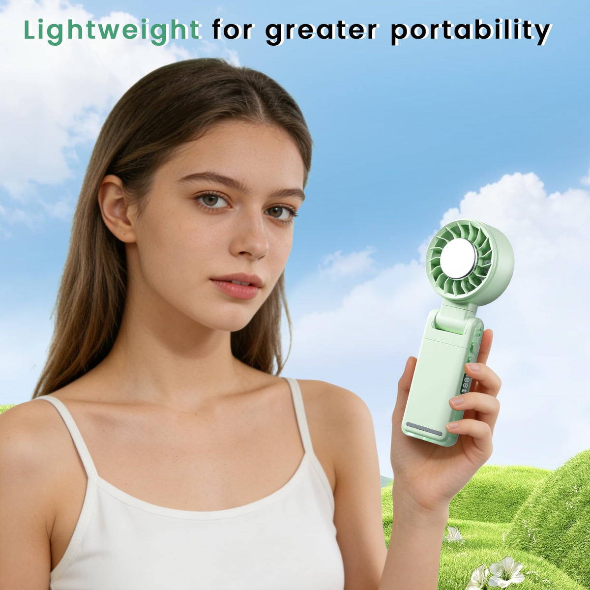 HEEYCEM 4-IN-1 Clip-On Portable Fan Rechargeable Handheld Mini Fan with lce Cooler,5 Gear High Speed 360° Rotatable Small Pocket Fans, for Outdoor, Travel, Beach, and Office (Green)