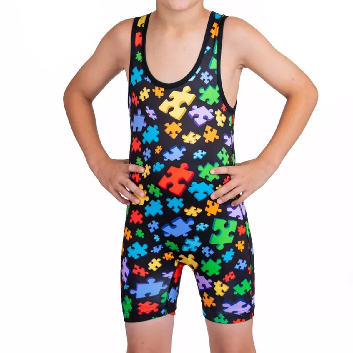 KO Sports Gear Unisex Wrestling Singlet for Youth Wrestlers - Wrestling Singlet for Boys & Girls - Bold Durable Uniform, Stretchy Breathable Material - Autism Awareness, Youth XX-Small