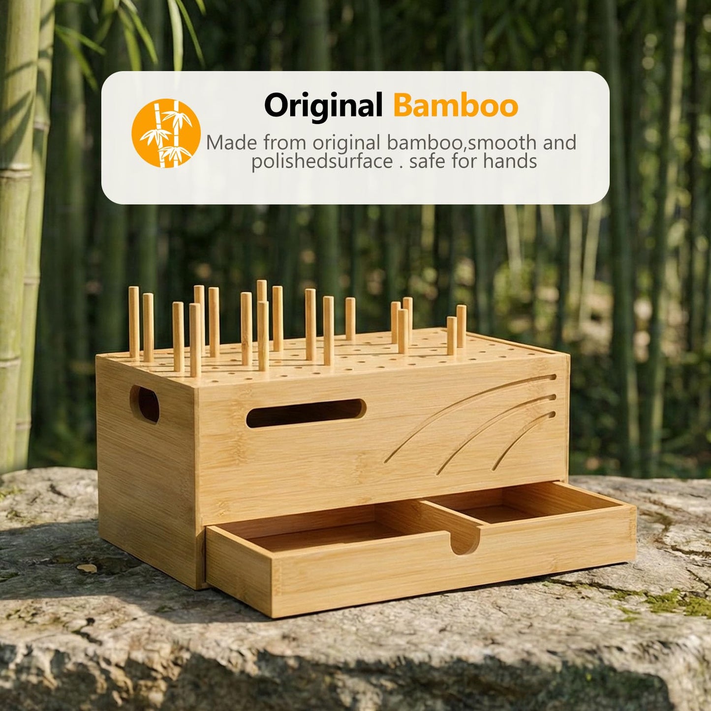Homde Bamboo Charging Station Organizer: 2 Layer Charger Holder with Drawer for Office Home - Electronic Docking Stand for Multiple Devices, Tablets, Phones