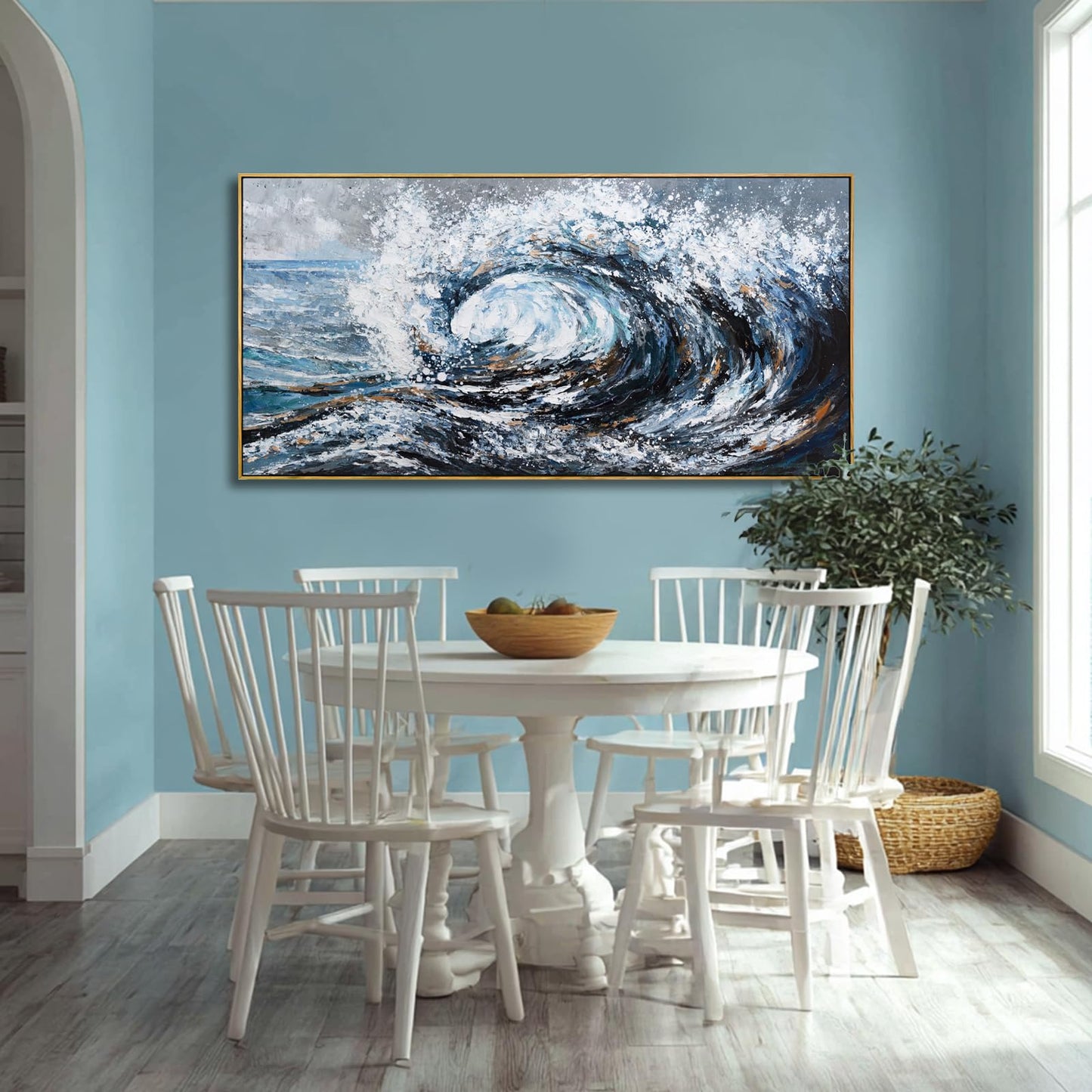SDYA Canvas Prints Wall Art, Blue Ocean Wave Sea Picture Paintings,Modern Artwork Wall Decor for Home Room Office Decorations 24"x48"
