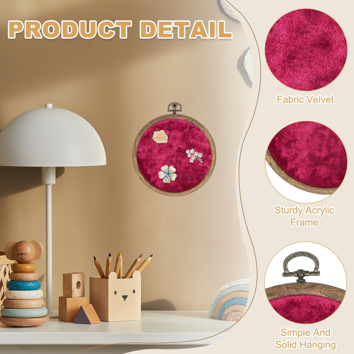 uxcell Round Pin Display Board, 5.3" Velvet Wall Hanging Brooch Jewelry Display Stand Storage Holder for Enamel Pins Badges Brooches Jewelry Collection, Wine Red