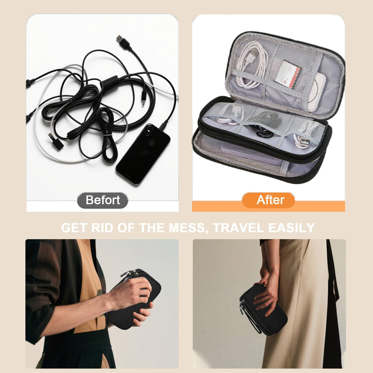 WersaYuu Electronics Organizer Travel Case for Women Men, Cable Organizer Bag Electronics Tech Accessories for Power Bank, SD Card, Cables, Phone