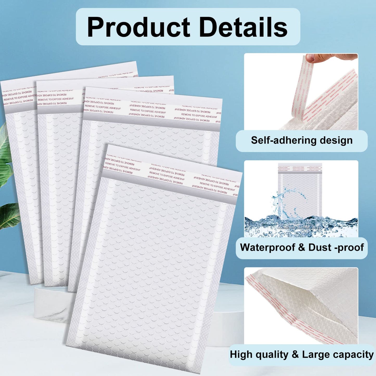 Thenshop 10 Pack 20 x 24 Inch Extra Large Bubble Mailers, Poly Padded Envelopes, Waterproof, Tear-resistant, Adhesive Closure Mailing Bags for Shipping, Office, Home, E-commerce, White