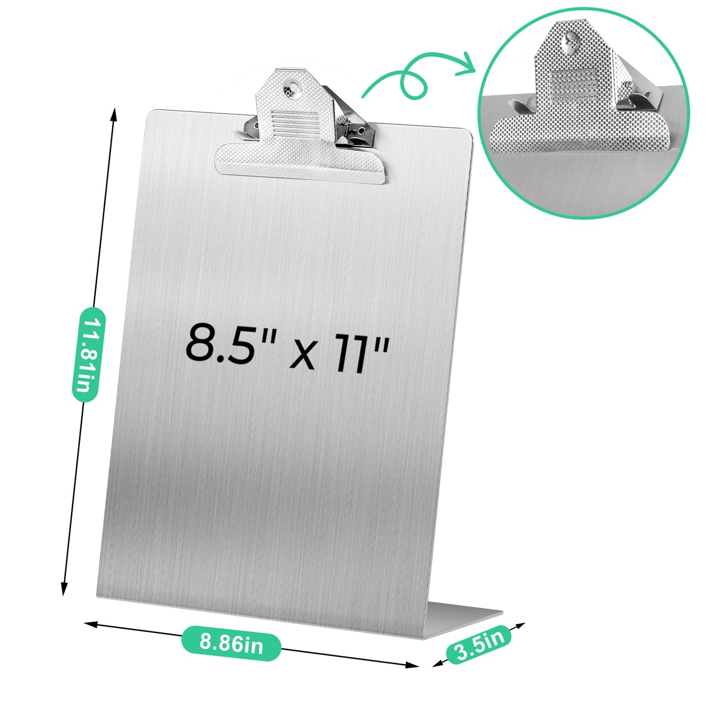 2pack 8.5"x11" Metal Clipboard Sign Holder, Stainless Steel Heavy Duty Menu Stand for Office Store Restaurant Hotels