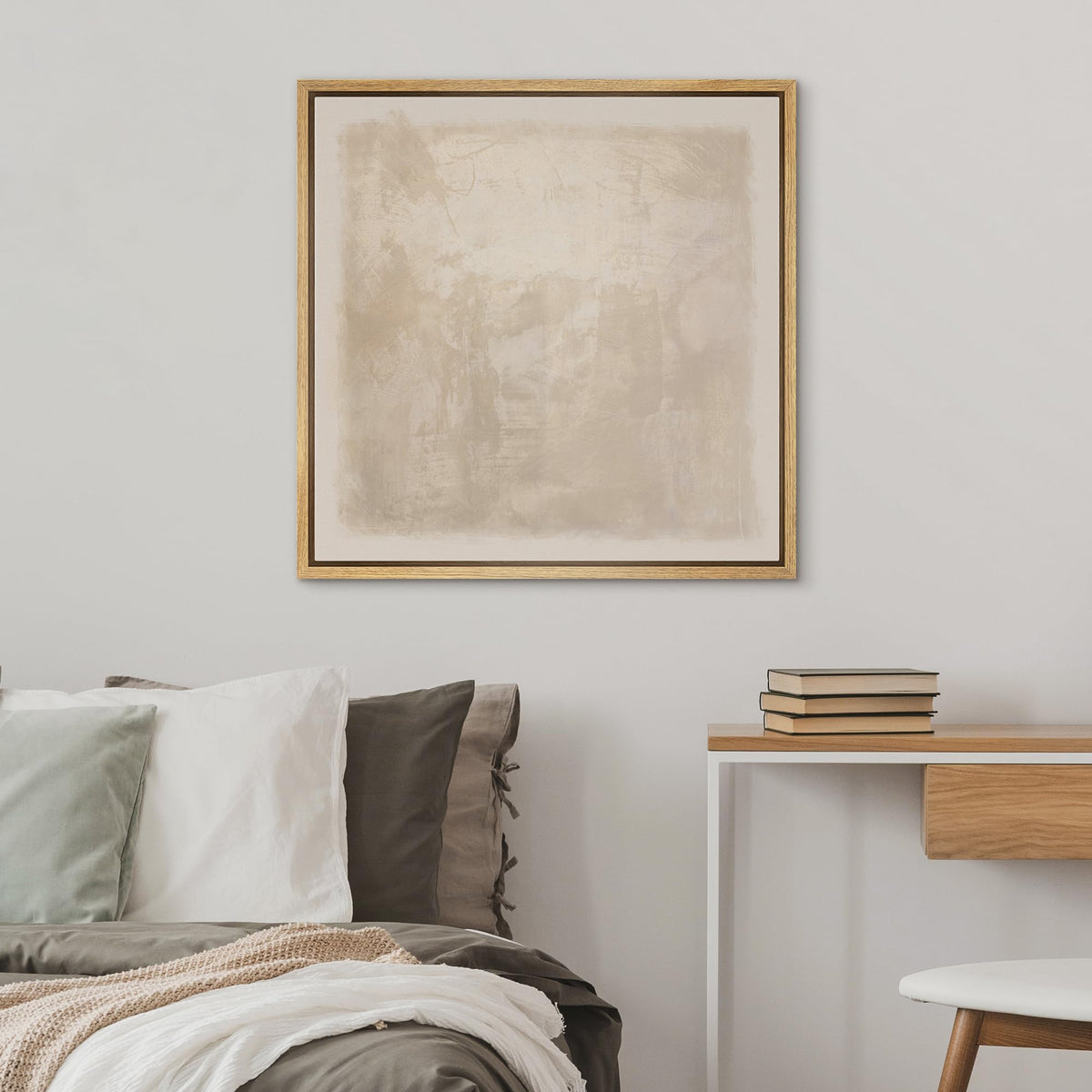 SIGNWIN Framed Canvas Print Wall Art Minimalist Beige Abstract Neutral Tone Illustration Modern Art Decorative Nordic Minimal Calm/Zen for Living Room, Bedroom, Office - 16"x16" Natural